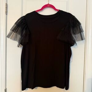 Torrid Black Tee with Mesh Ruffle Sleeves